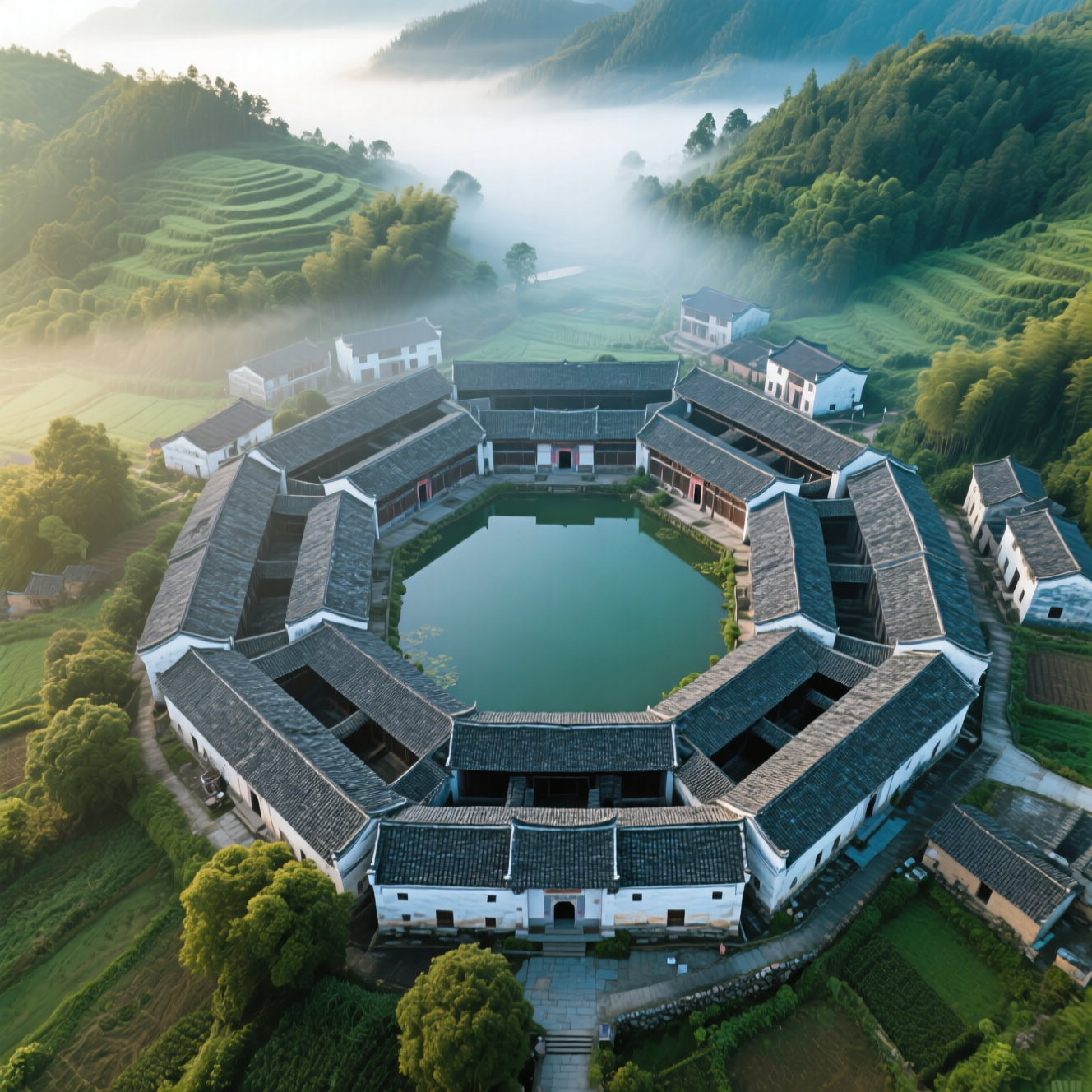 诸葛八卦村航拍全景